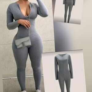 SHEIN Heather Gray Long Sleeve Jumpsuit